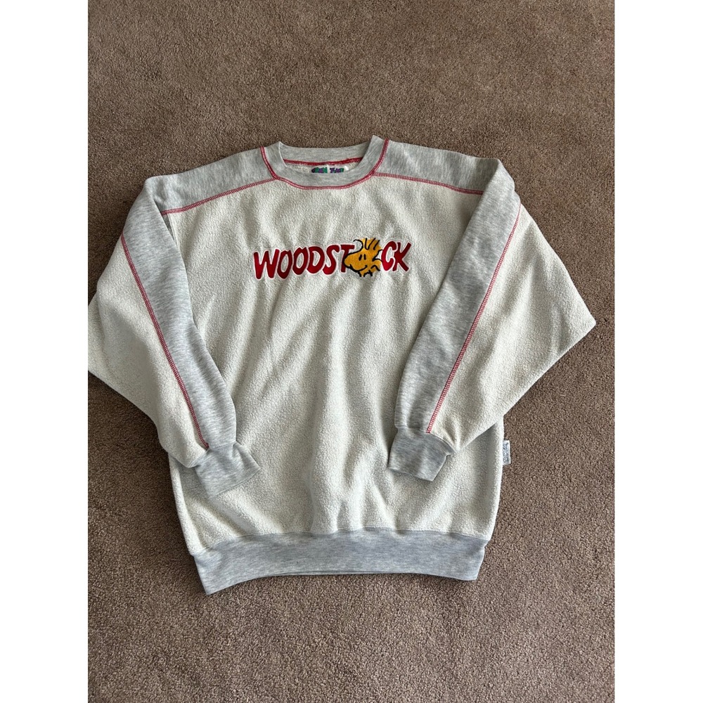 Vintage Toon Time Woodstock Peanuts Sweatshirt Large Fleece Embroidered Grey L